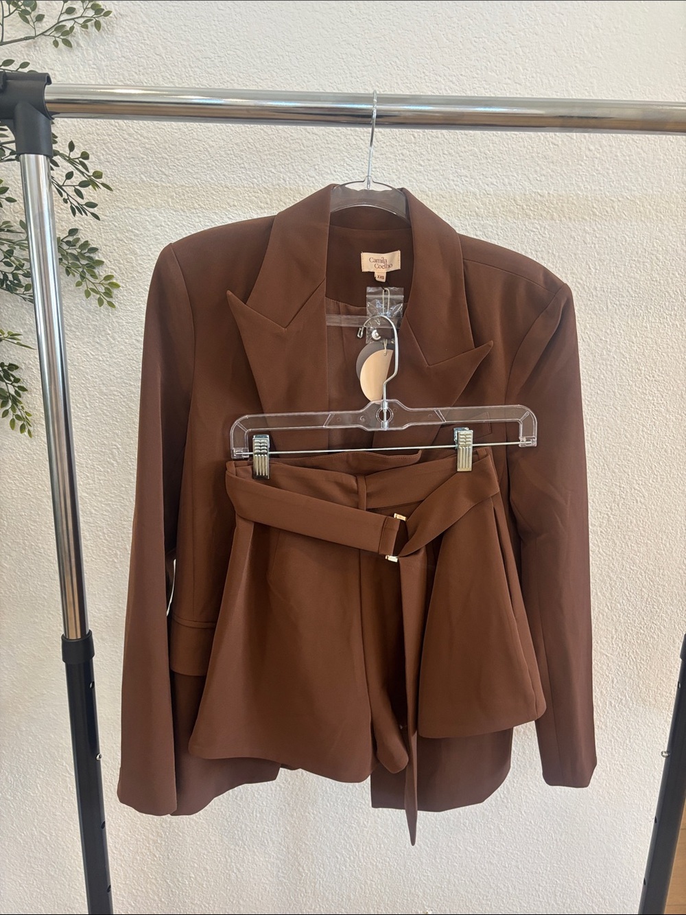 CAbi Chocolate Brown Blazer and Belted Shorts Set